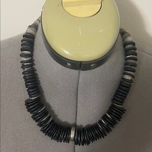 Chicos Antique Silver tone With Black Designer Saucer Beads  Beaded Necklace